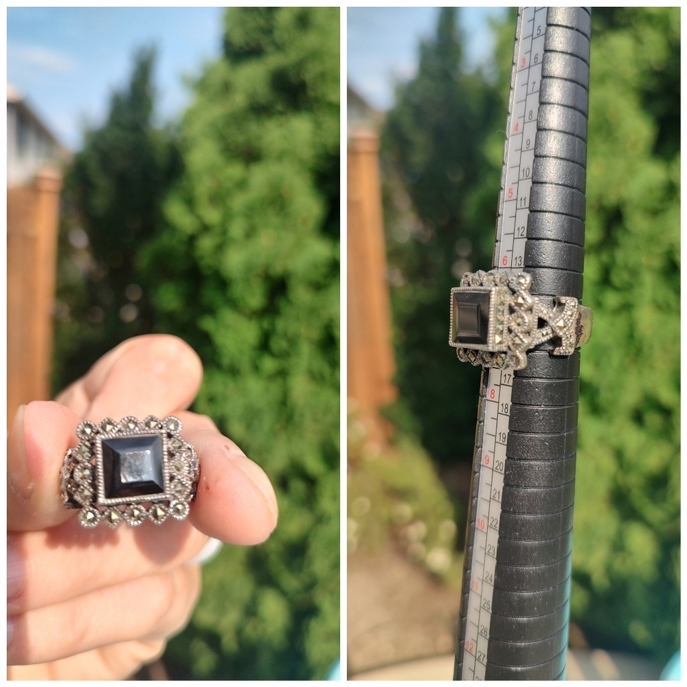 Judith Jack Sterling Silver Marcasite Black Onyx Ring!